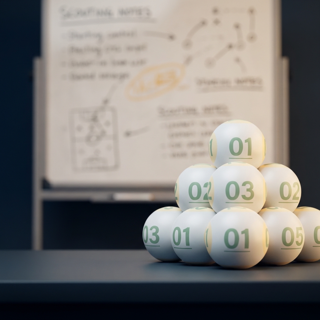 Close up stacked draft lottery balls with a faded front office whiteboard in the background boston celtics prediction minimal clean Funded Plays color palette