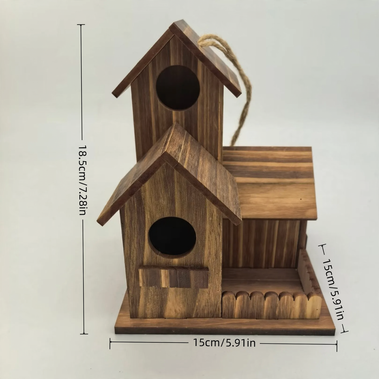 Two-Story Birdhouse Made from Carbonized Pine Wood