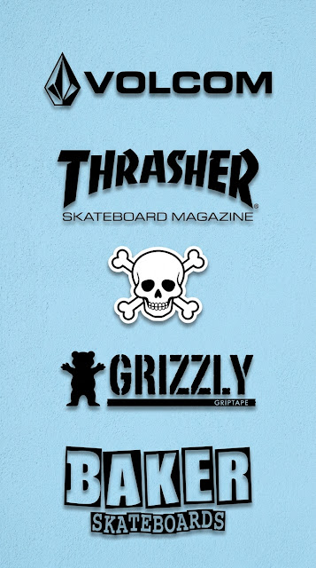 Compilation of Popular Skateboard Brand Logos on Textured Blue Wall - Free mobile Wallpaper