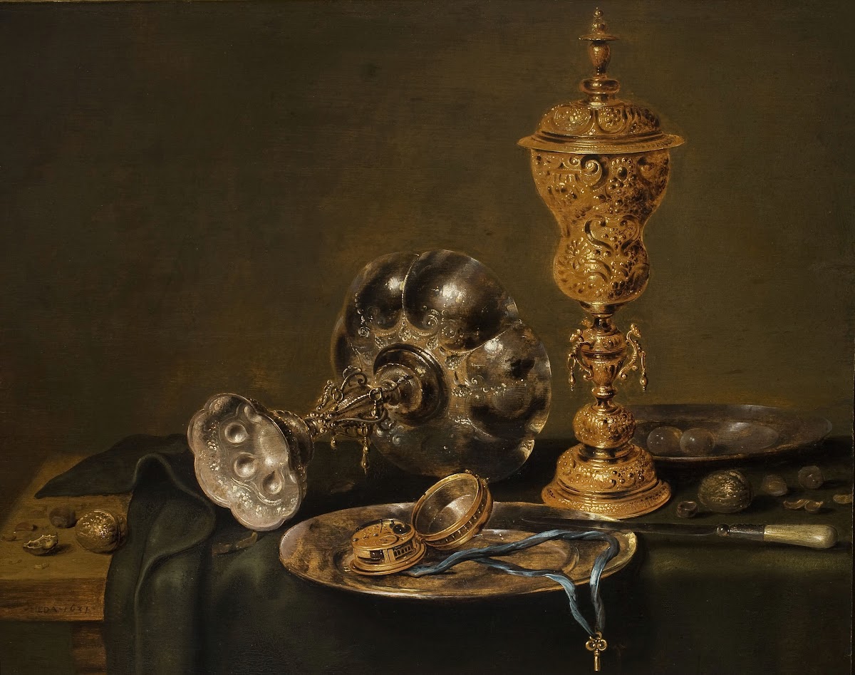 Still Life with Metal Vessels and a Watch on a Table 1631