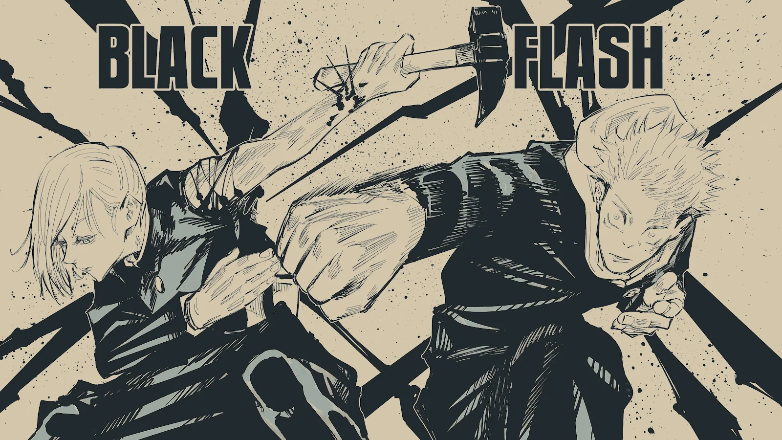 Nobara And Yuji Black Flash - Manga Illustration 4K Wallpaper (3840x2160)