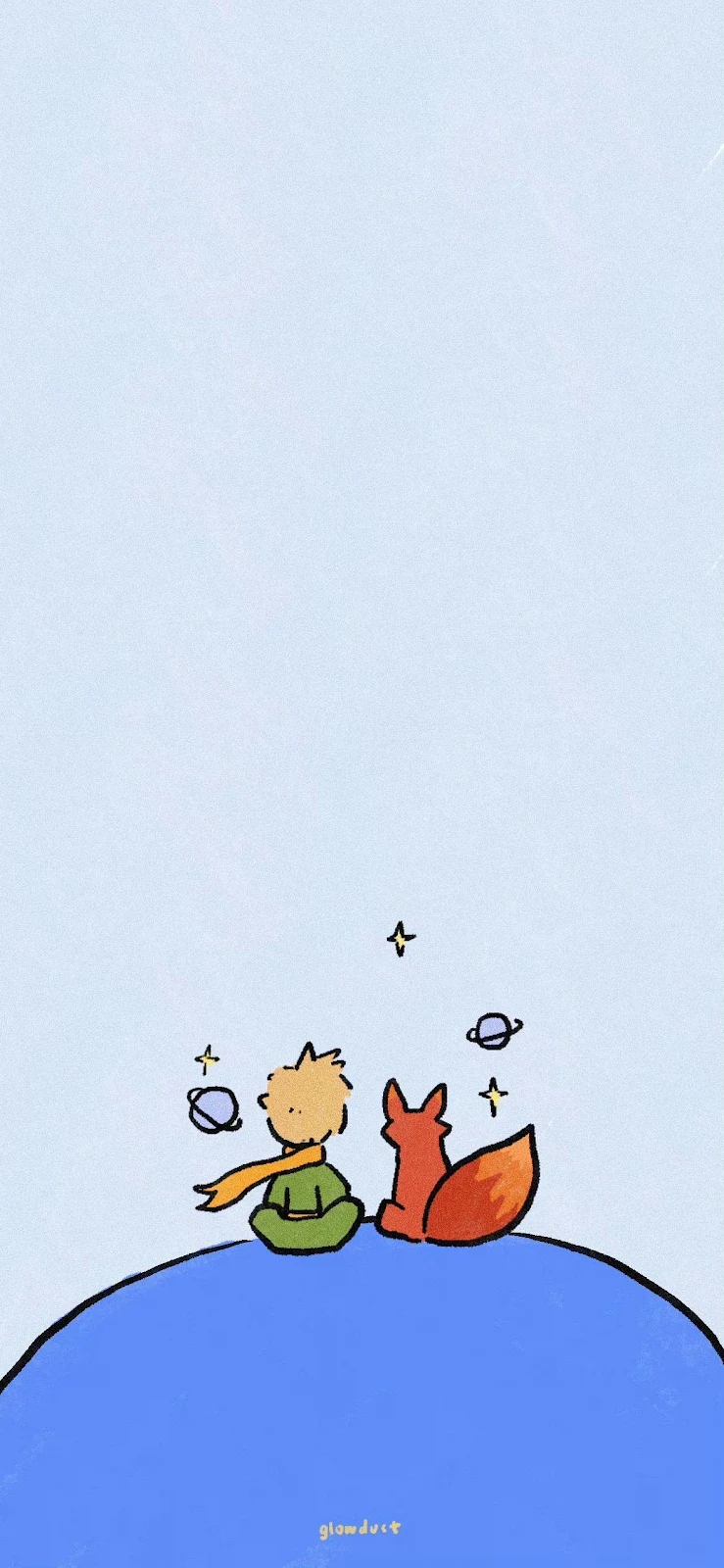 The Little Prince with Fox - Minimalist Illustration Full HD iPhone Wallpaper (1170x2532)