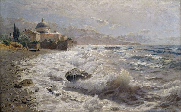 Italienische Küstenlandschaft mit einer Klosteranlage 1893