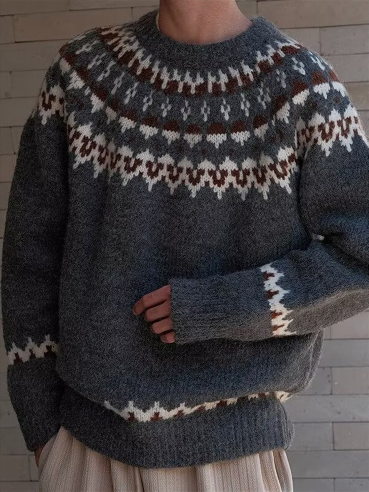 Fair Isle Strickpullover, Vintage-Stil, Unisex
