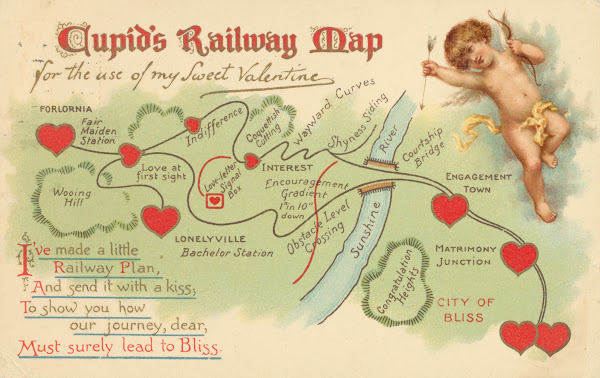 Cupids Railway Map  For The Use Of My Sweet Valentine 1910