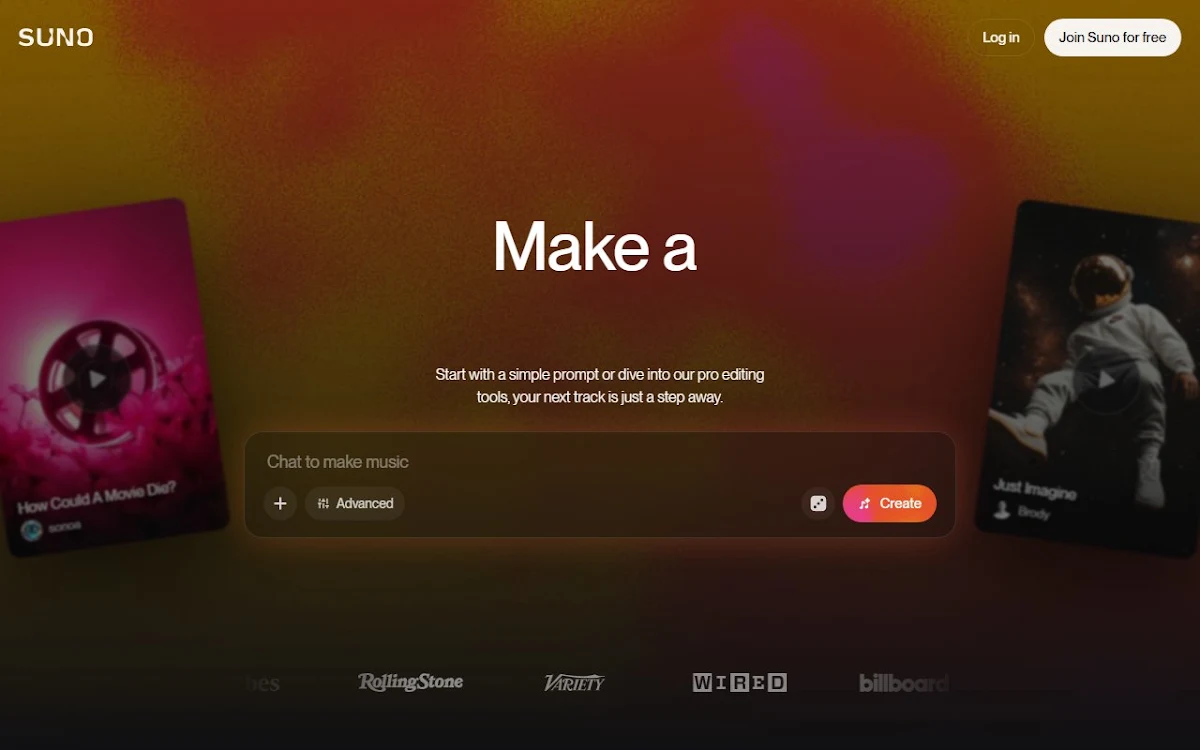 Captura de Free AI Music Generator by SunoAI