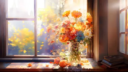 Sun Rays, Flowers, Window, Sunlight, Indoors 4K Wallpaper Background
