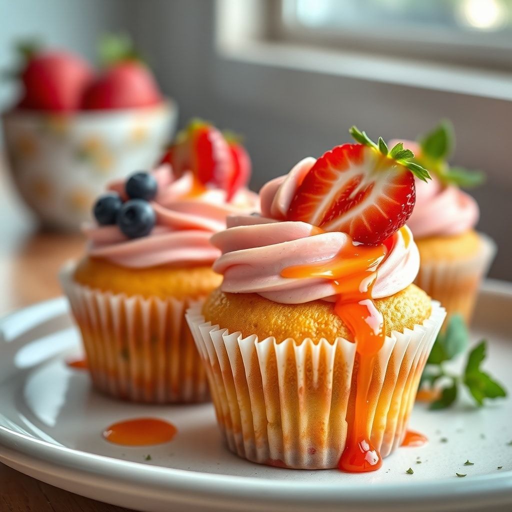 Fresh Mango Strawberry Cupcakes with Two Fruit Frostings – Easy Homemade Summer Dessert finished