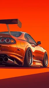 Aggressive Orange JDM Sports Car Widebody Kit Rear View
