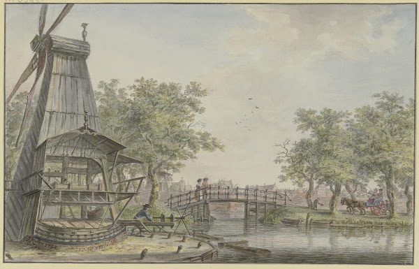 Holländische Landschaft an einem Kanal über den eine Brücke führt 1783