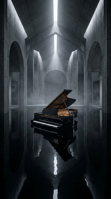 Submerged Grand Piano in Brutalist Cathedral Wallpaper - Free mobile Wallpaper
