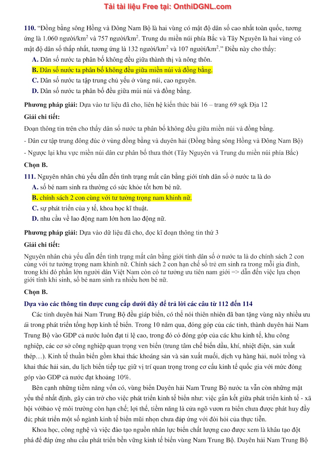 250 bài tập môn Địa Lý - Ôn thi ĐGNL ĐHQG TP HCM Phần 4