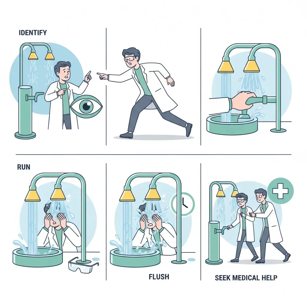 Cara menggunakan emergency eyewash station langkah demi langkah