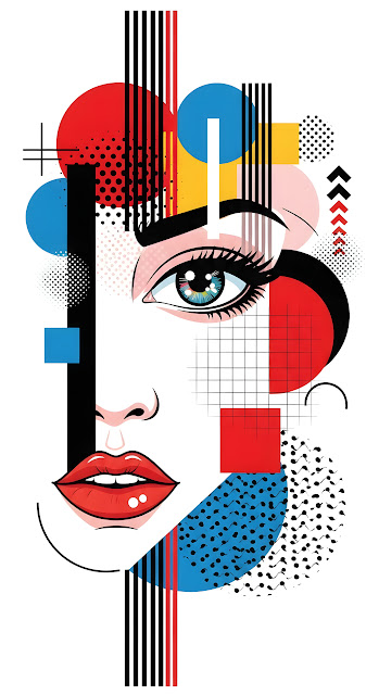 Abstract Geometric Pop Art Portrait with Red Lips - Free mobile Wallpaper