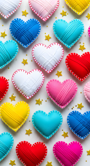 Colorful Yarn Hearts Pattern Textile Craft Art Background - Free mobile Wallpaper