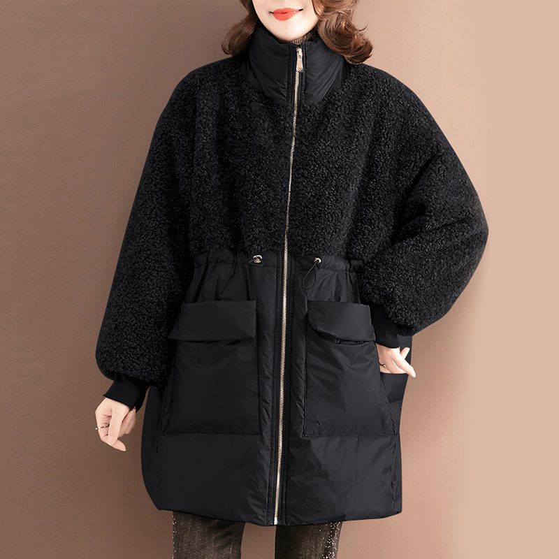 Damen-Wintermantel, mittellang, mit Lammfell-Imitat-Details