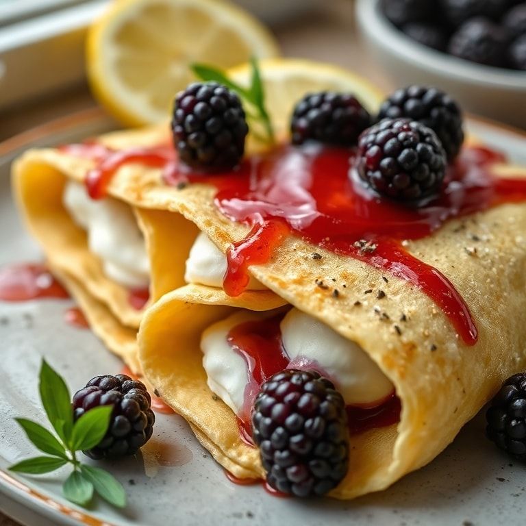 Lemon Blackberry Crepes with Cream Cheese Filling Recipe: Easy Homemade Dessert Delight finished
