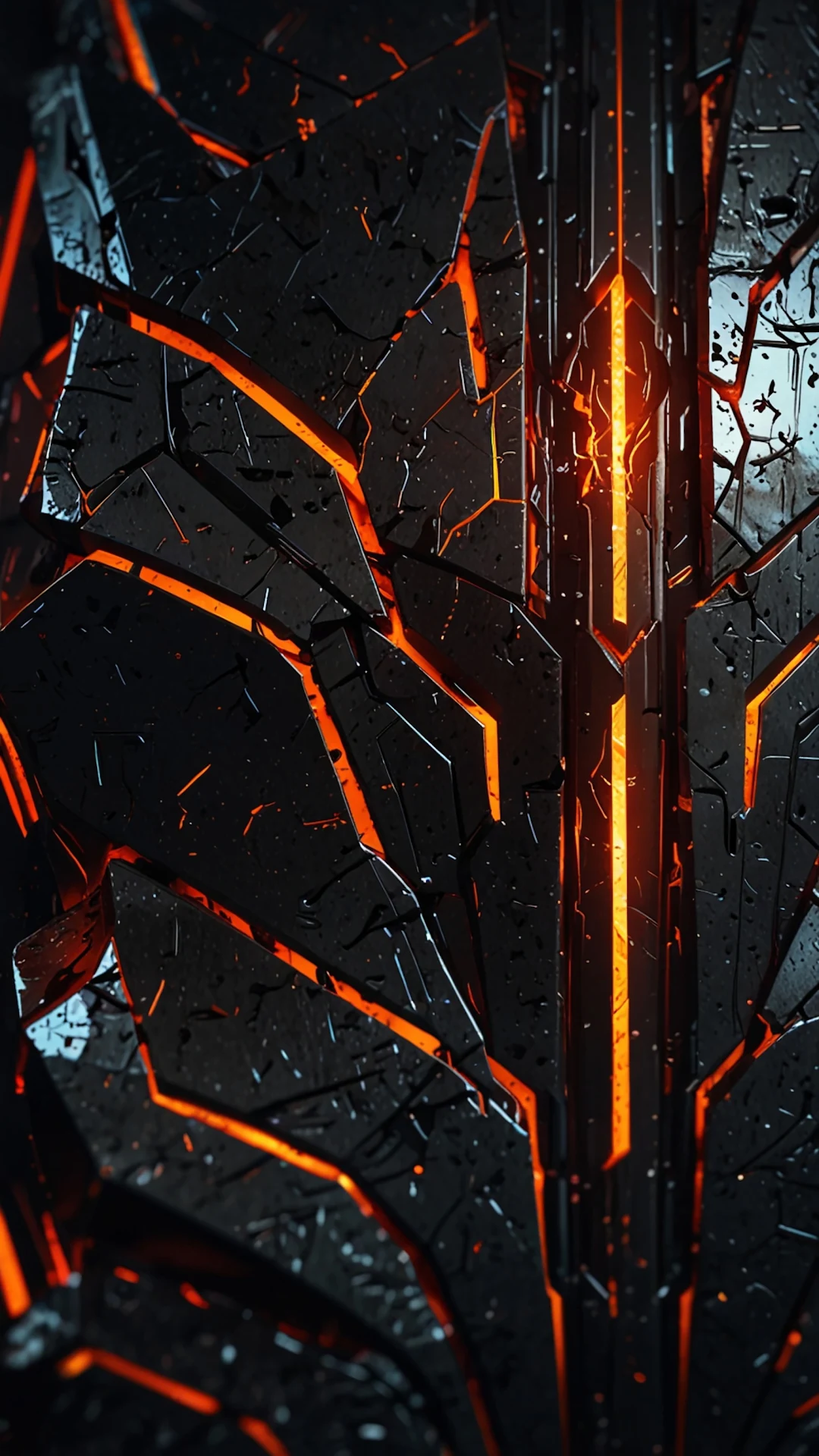 Fractured black surface with glowing orange lava cracks - Free 4K mobile Wallpaper