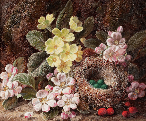 Still Life with Apple Blossom Primroses and Birds Nest