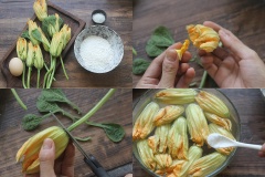 Hoa bí cắt bỏ nhị cùng cuống hoa rồi rửa thật sạch. Sau đó ngâm hoa bí trong hỗn hợp nước muối pha loãng trong 10 phút và vớt ra cho ráo nước. Bột mì cho vào tô, thêm trứng và chút muối rồi đánh tan. Đổ bột mì khô ra mộ dĩa khác, đem hoan bí lăn qua sao cho bột phủ đều hết hoa rồi nhúng qua hỗn hợp bột mì trứng. Làm nóng dầu ăn trong chào, lần lượt thả hòa bí vào chiên đến khi chín vàng giòn thì vớt ra cho ráo dầu là xong nha.