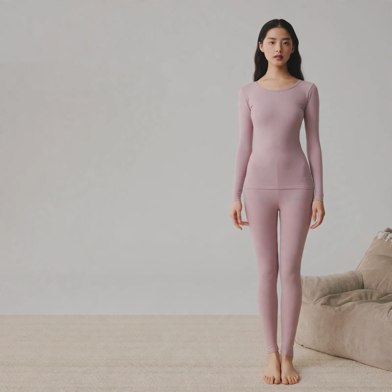 Cotton thermal set for couples, crew neck