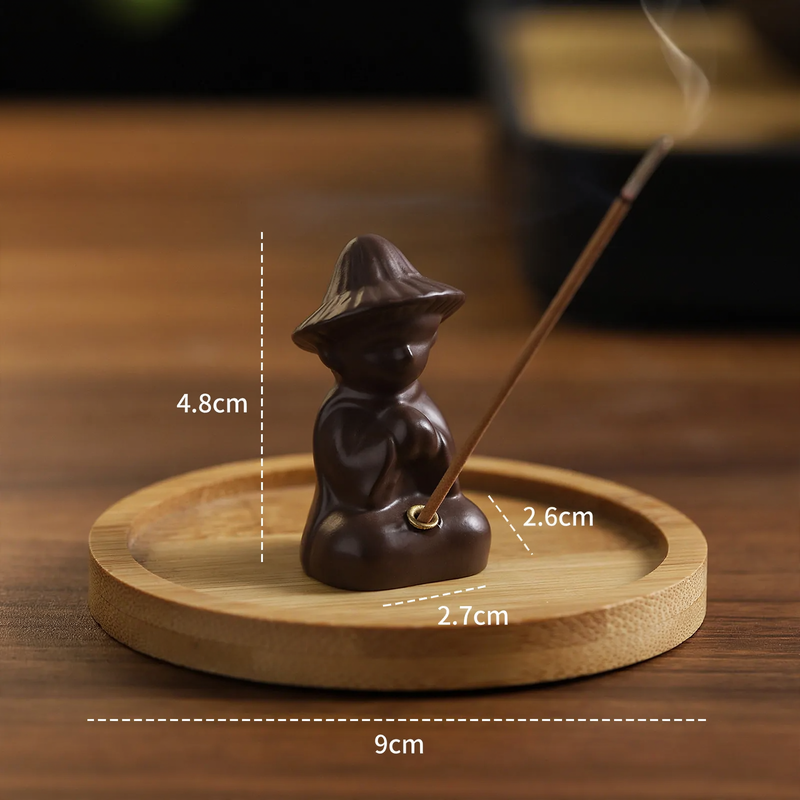 Incense holder lotus leaf and fisherman, resin