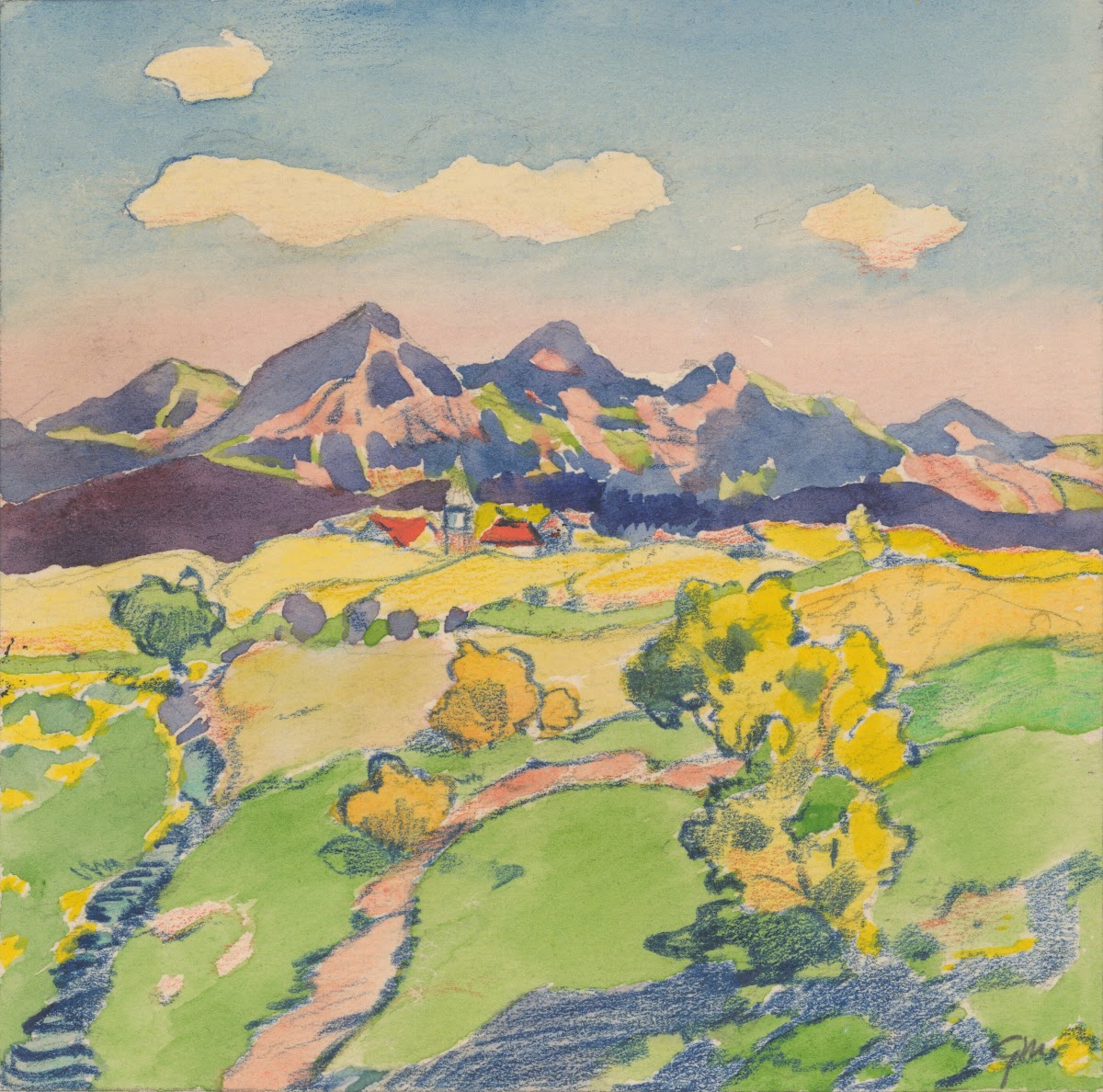 8  A View of a Village below the Mountain among Meadows 1932
