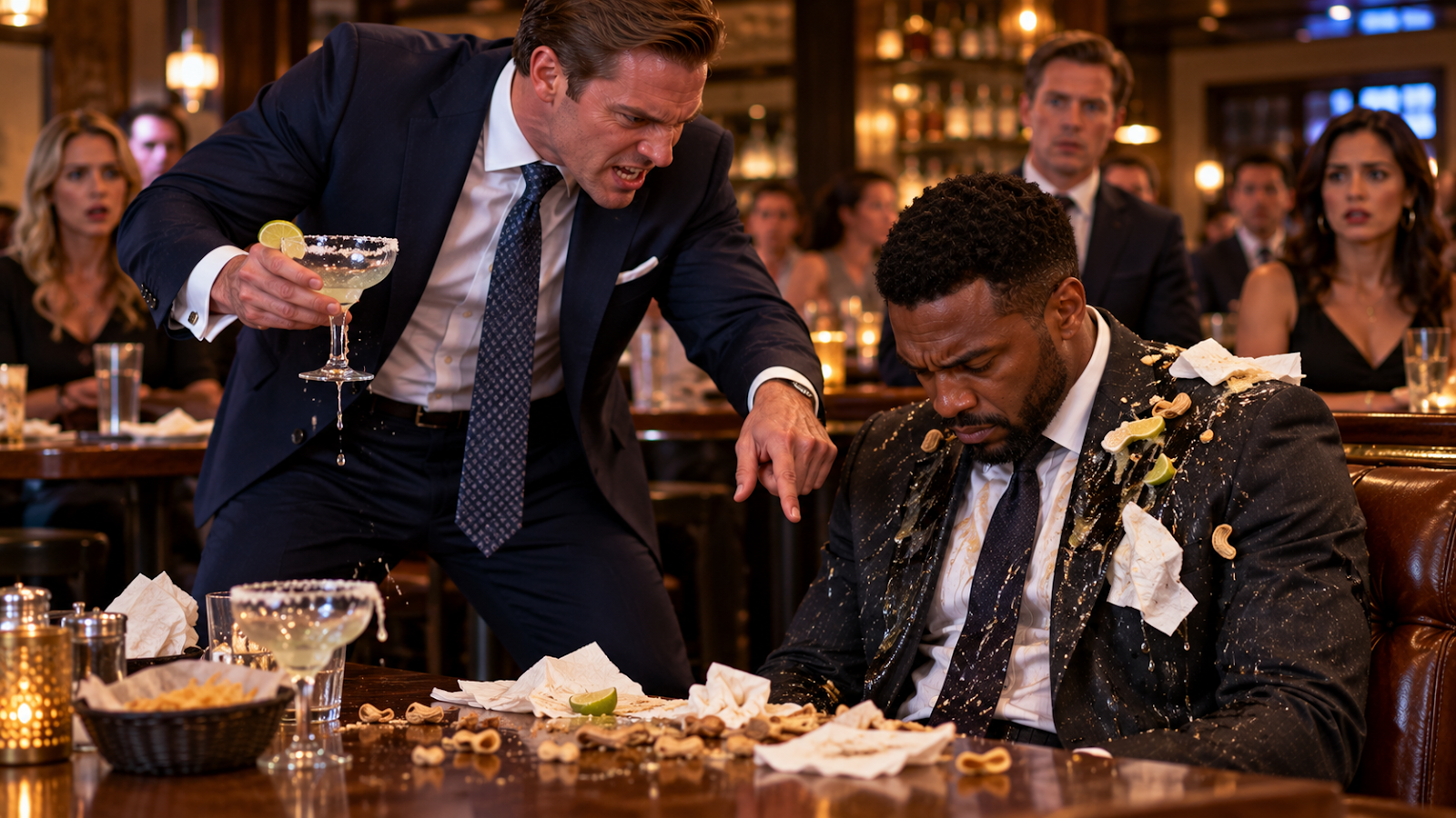 “Clean it up,” Preston sneered, standing over Marcus Hayes while sticky napkins, peanut shells, and spilled margarita mix covered the quiet man’s charcoal suit.