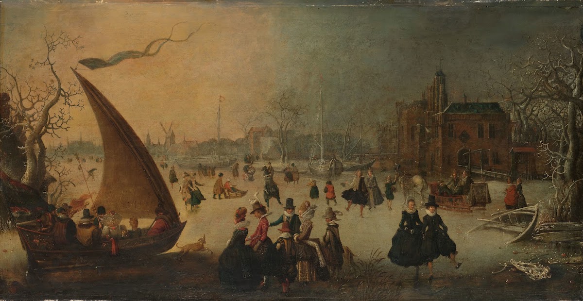 Landscape with frozen Canal Skaters and an Ice Boat 1611