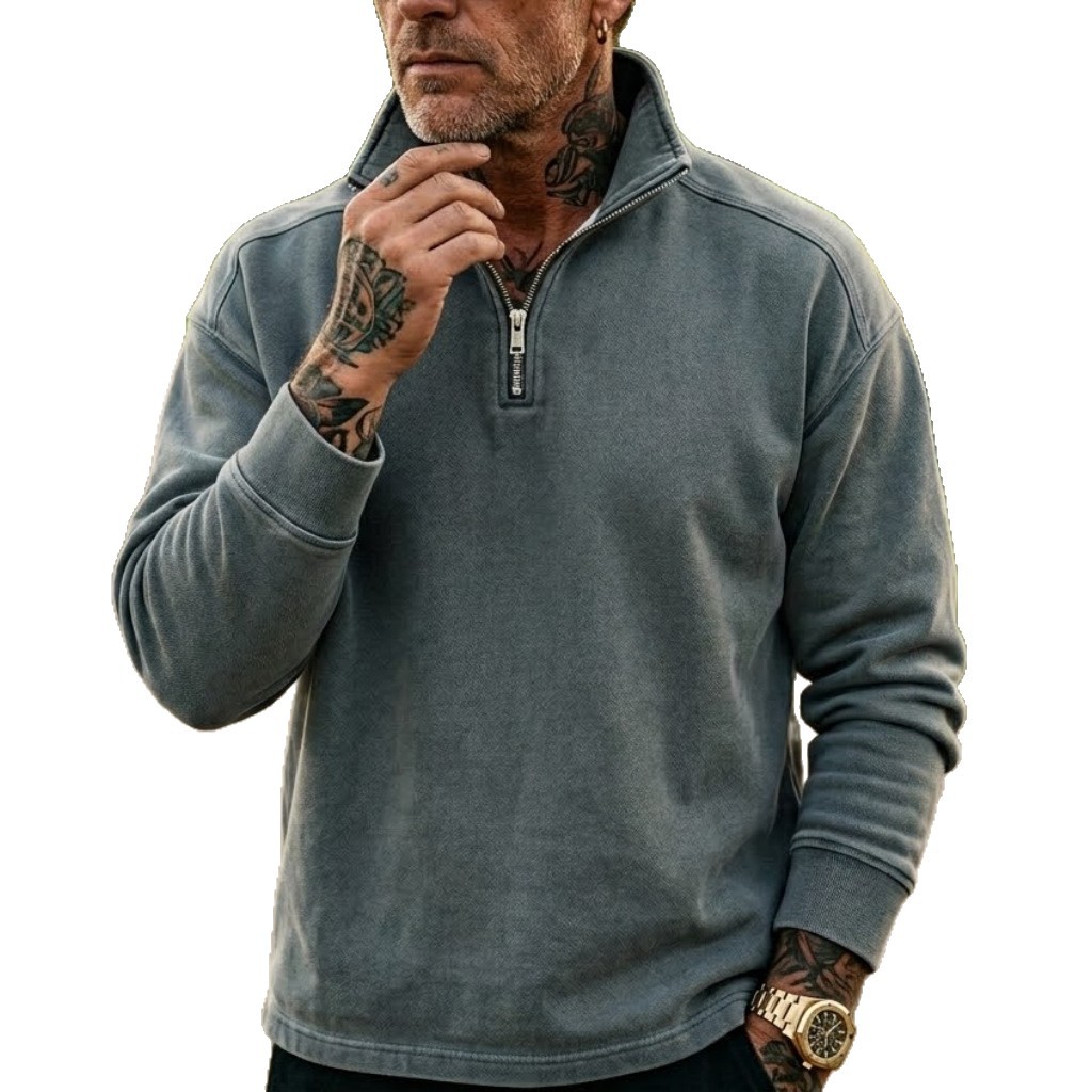 Men's Denim Sweatshirt with 1/4 Zipper