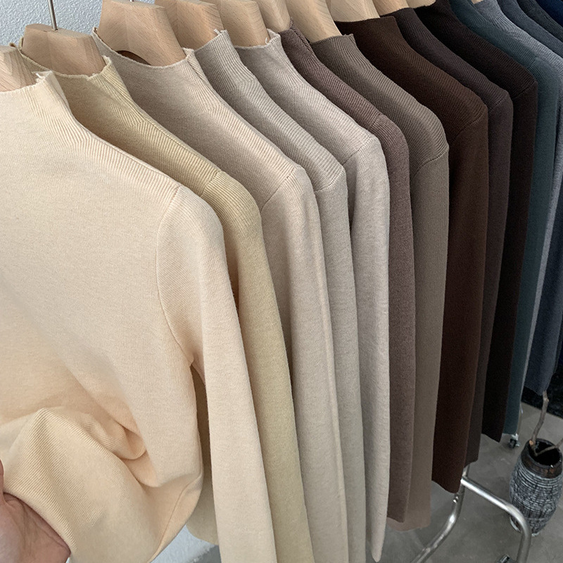 Slim Stand Collar Sweater, Solid Color, Long Sleeves