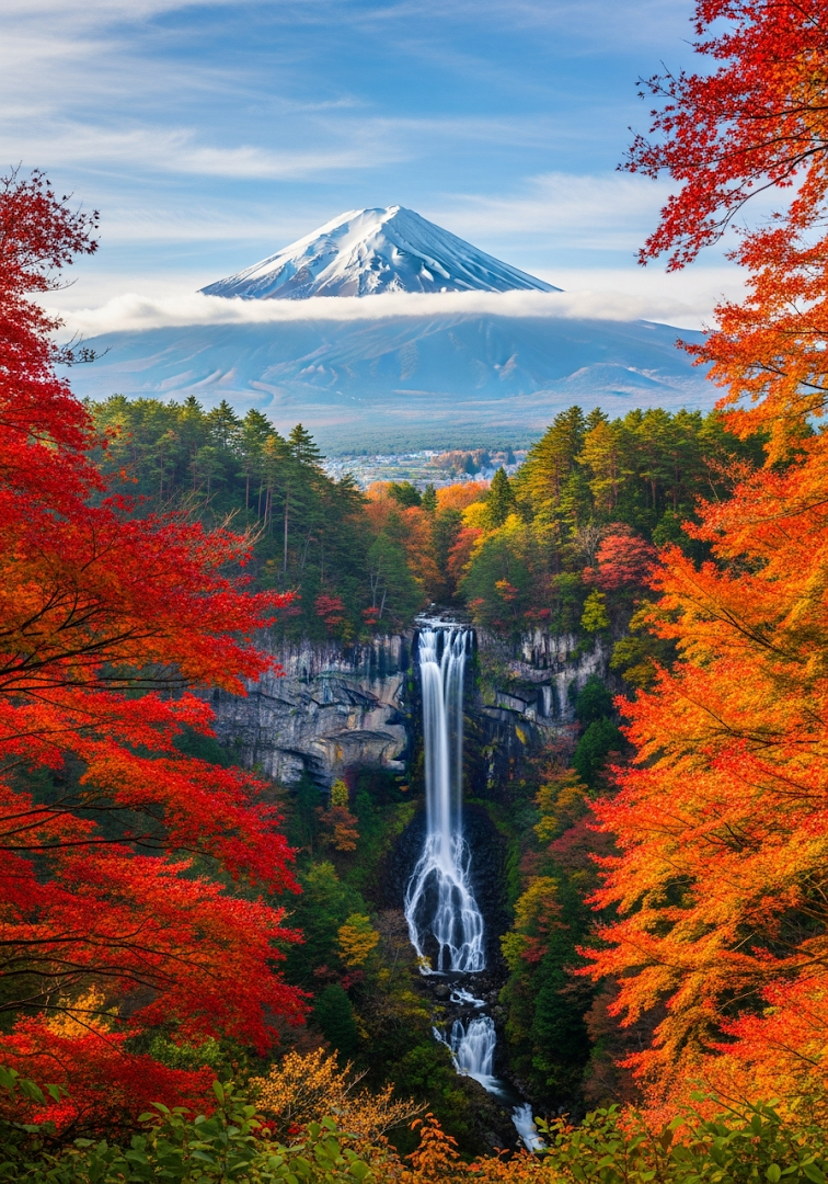 Mount Fuji Autumn Maple Waterfall