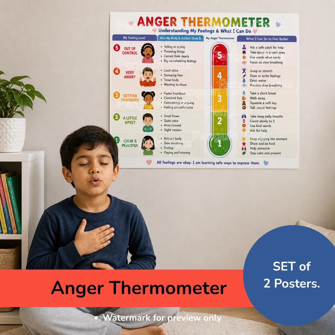 Anger Thermometer Poster Set for Kids | Understanding Feelings & Calm-Down Strategies