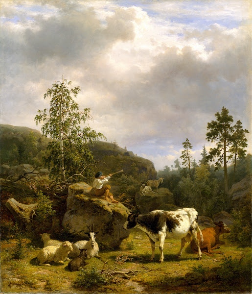 Forest Landscape with a Shepherd Boy and Cattle 1856