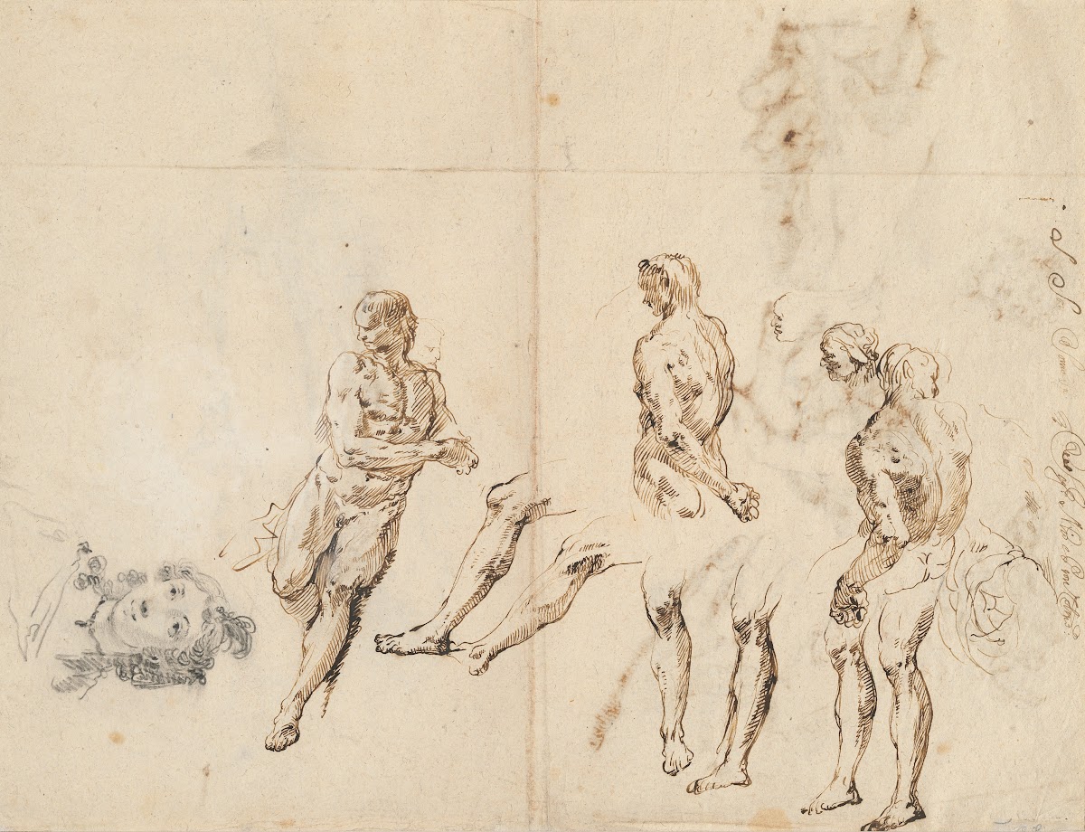 Head of a Woman and Studies of a Male Nude verso