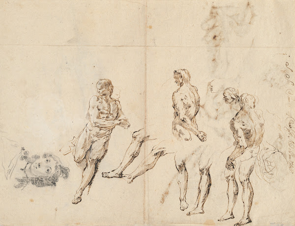 Head of a Woman and Studies of a Male Nude verso
