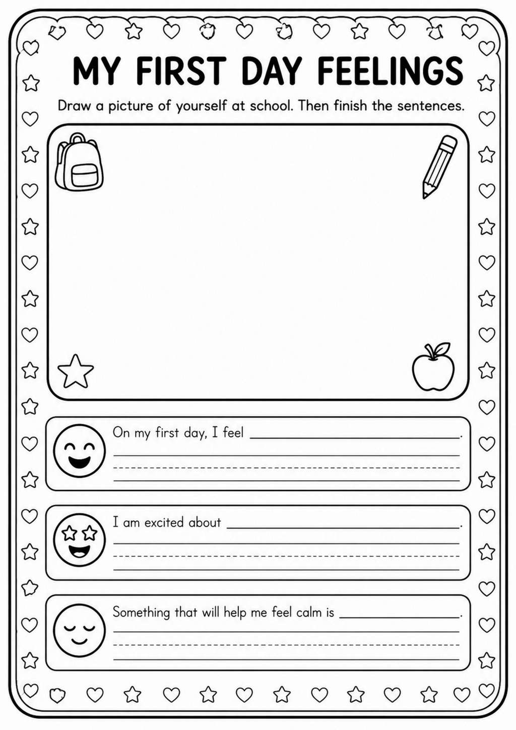 My First Day Feelings Worksheet