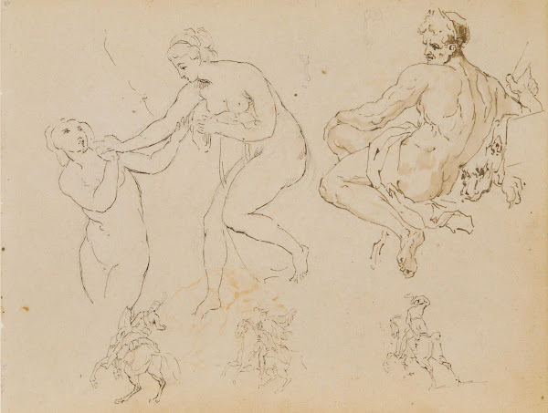 Two Female Nudes Seated Male Nude 181020