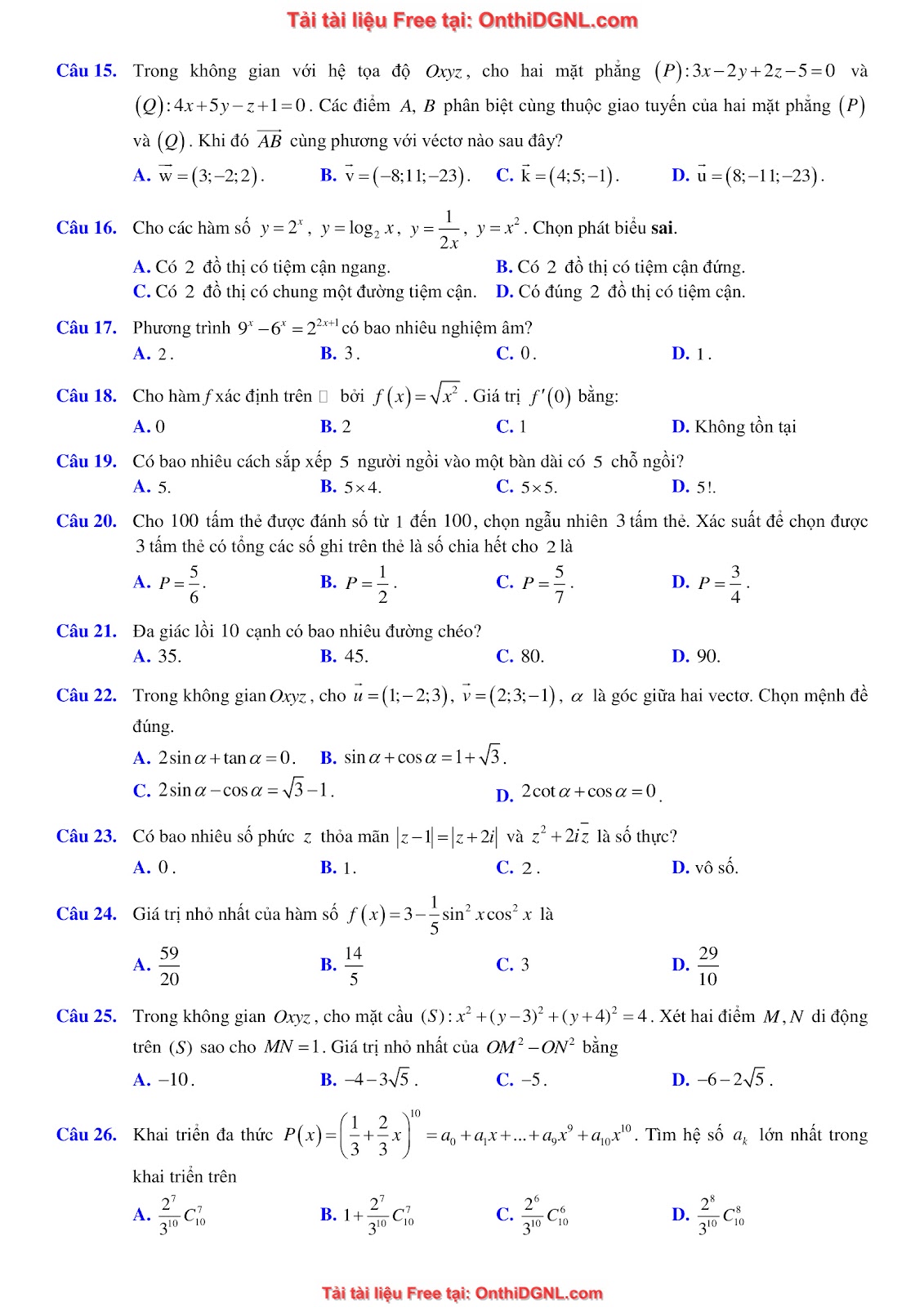 16 Đề ôn DGNL Sư Phạm HN môn toán - có đáp án
