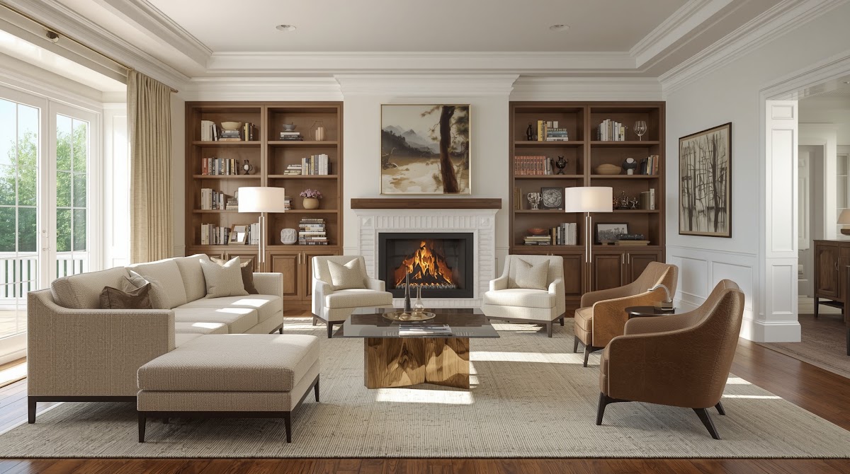 How to Balance Chrome and Walnut for a Warm Modern Living Room - chrome furniture balanced with walnut oak and layered textiles