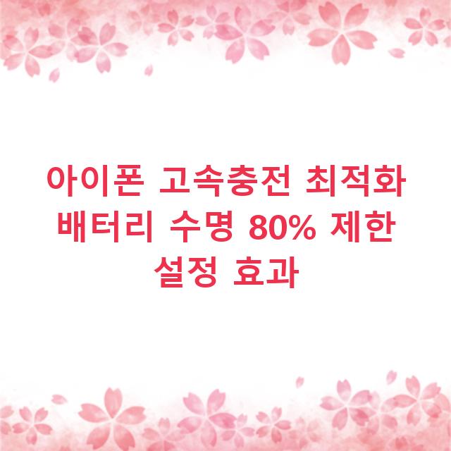 아이폰 고속충전 최적화 배터리 수명 80% 제한 설정 효과