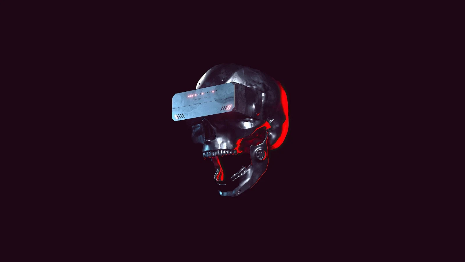 Metallic Cyberpunk Skull With VR - 3D Digital Art 5K Wallpaper (5120x2880)