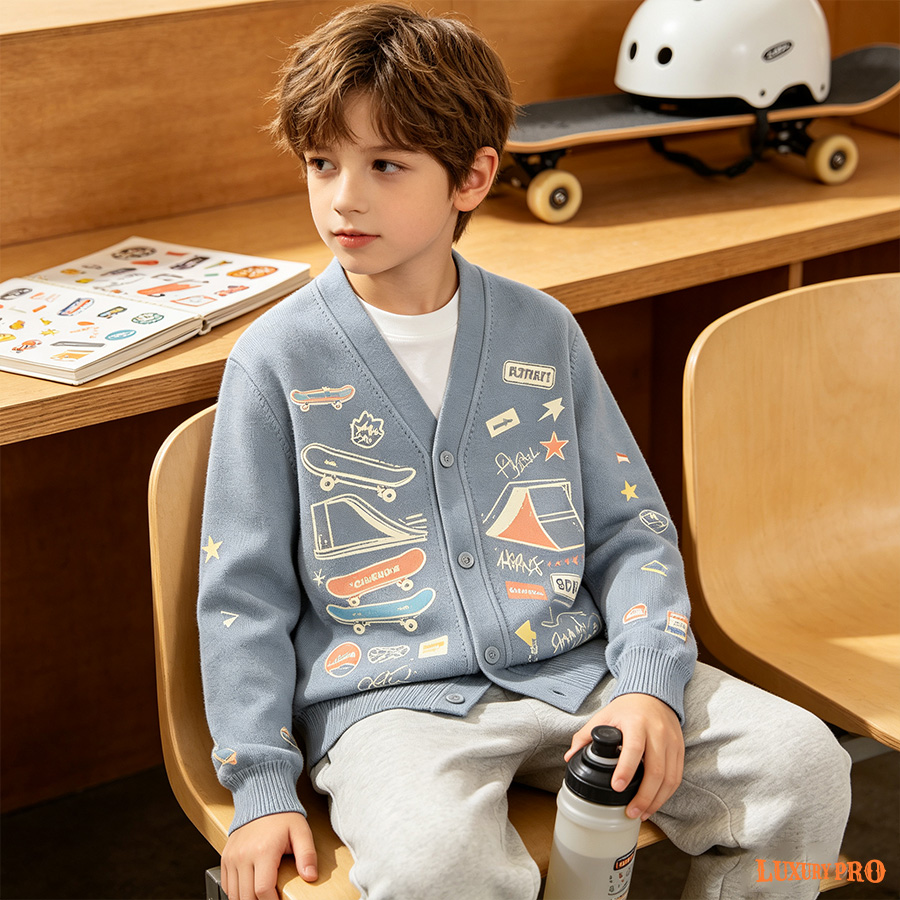 AOP YF Kids' Imitation Knit Cardigan