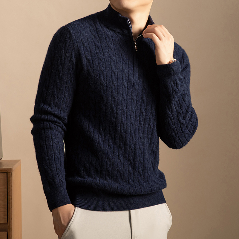 Herren-Kaschmirpullover mit Reißverschluss, dick