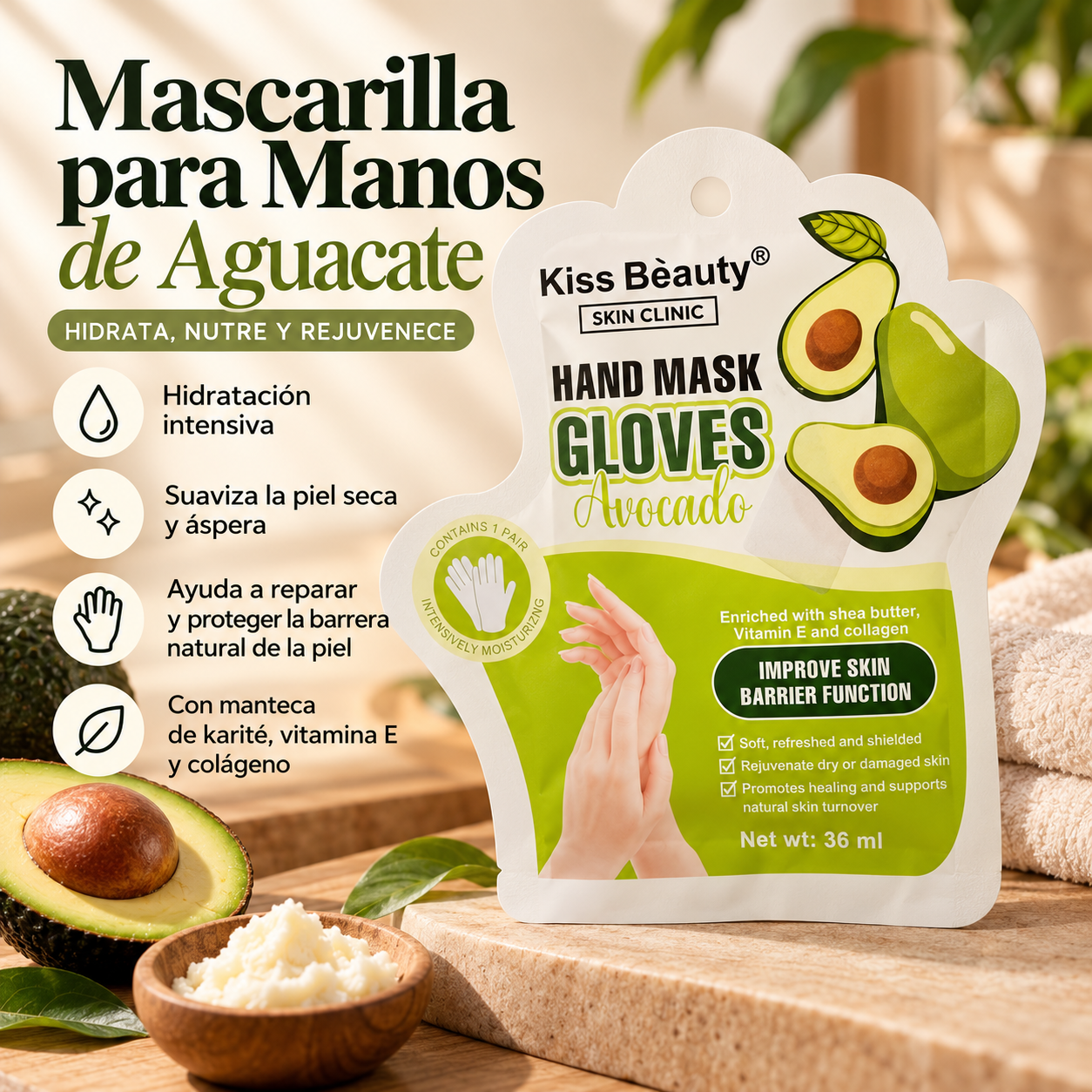 Mascarilla para manos Kiss Beauty – palta