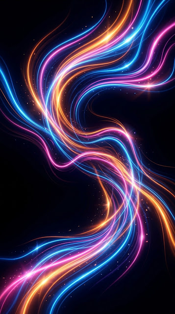 Cascade of Glowing Multicolored Light Streams on Midnight Black - Free mobile Wallpaper