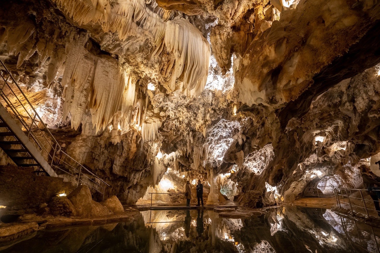 Dramatic ceiling formations of stalactites inside the Gruta de las Maravillas cave in Aracena.