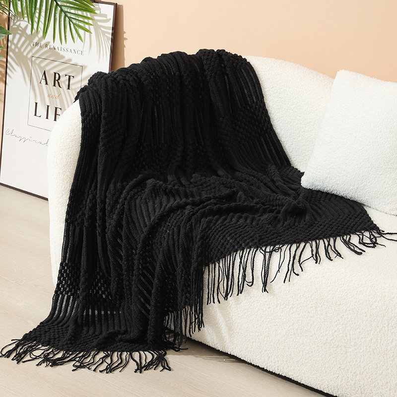 Nordic knitted blanket with fringes, acrylic, various sizes