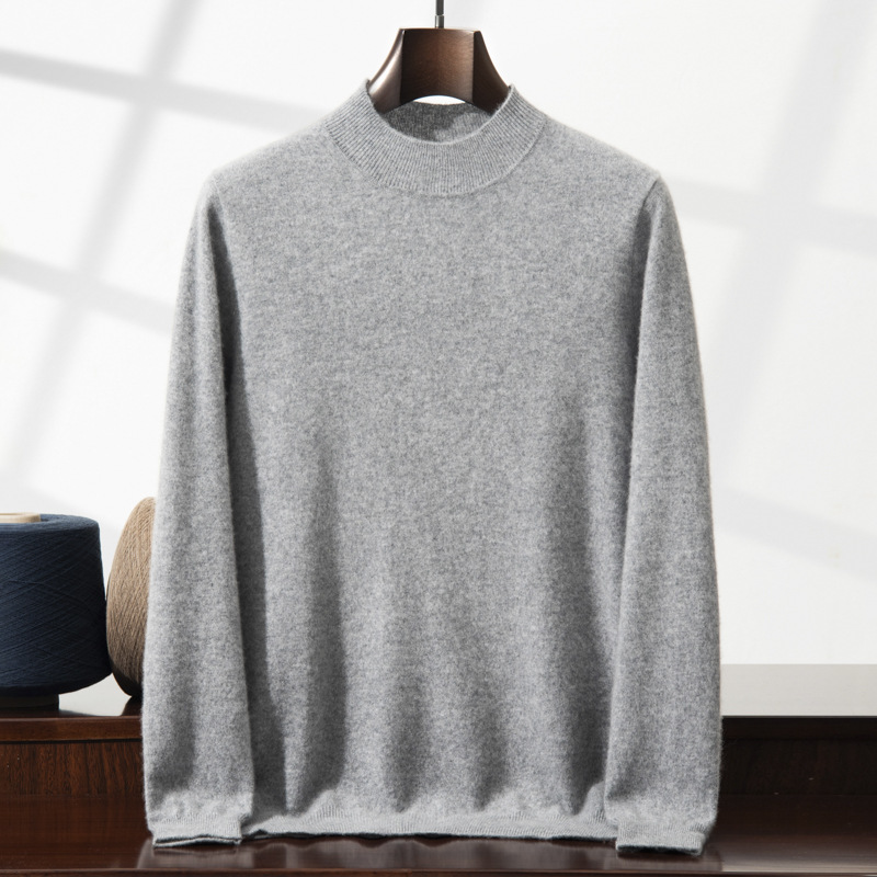 Men's cashmere sweater, standing collar, thin