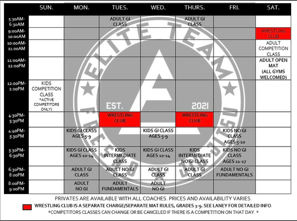 Elite Team Fresno Class Schedule